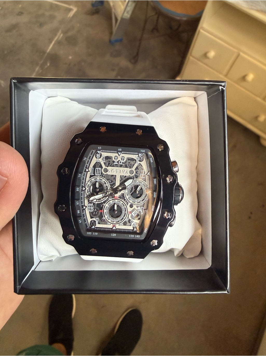Invicta Skeleton Dial Chronograph Watch With White Strap